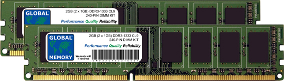 2GB (2 x 1GB) DDR3 1333MHz PC3-10600 240-PIN DIMM MEMORY RAM KIT FOR PC DESKTOPS/MOTHERBOARDS